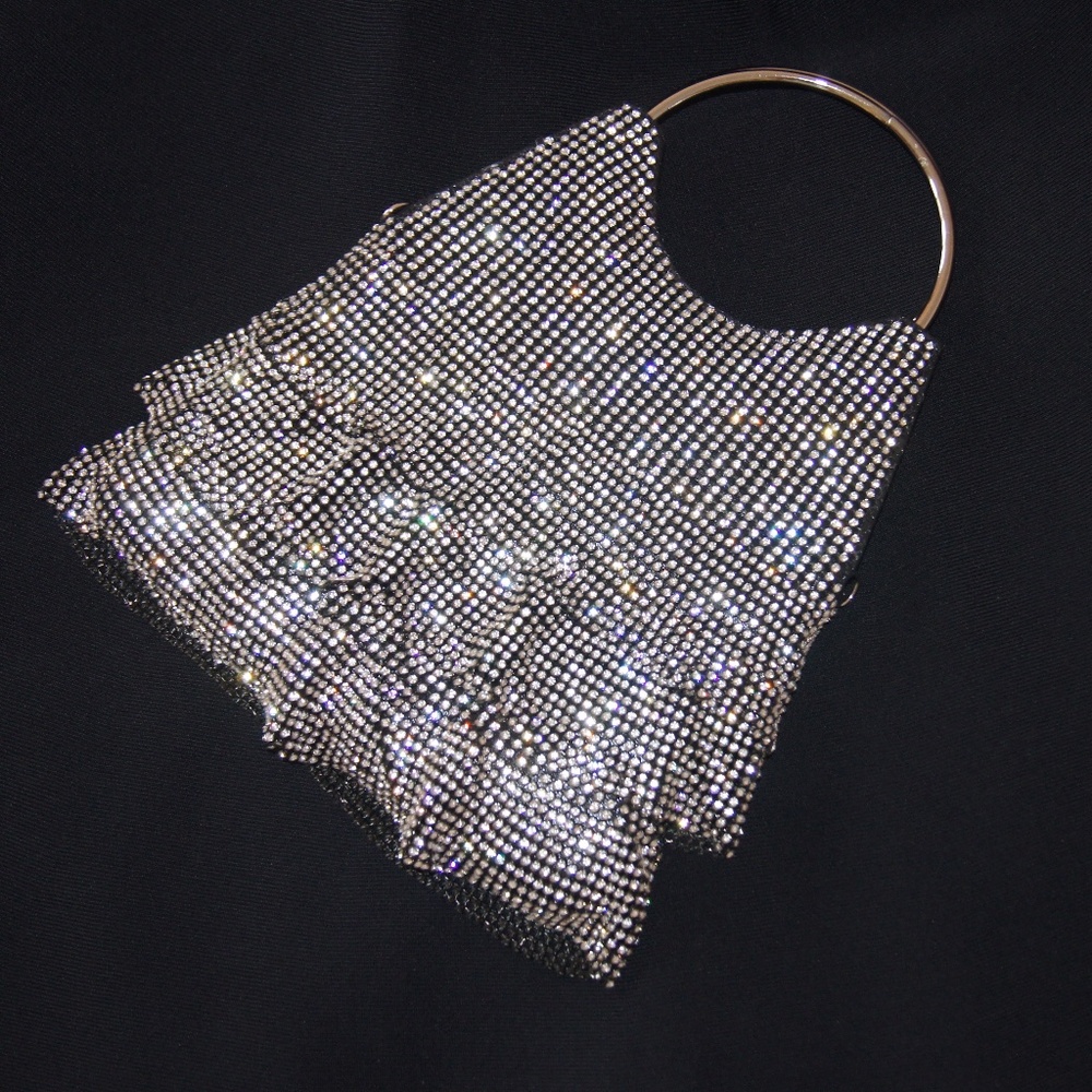 Glamorous Silver Sparkly evening Clutch with chain